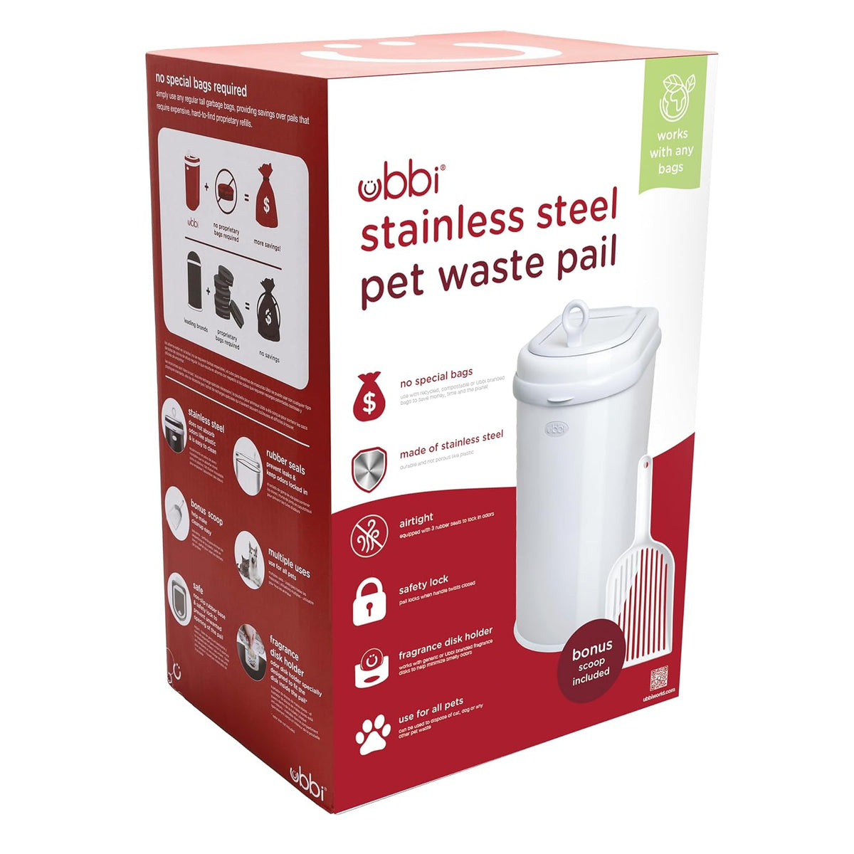 Ubbi Pet Waste Pail, White