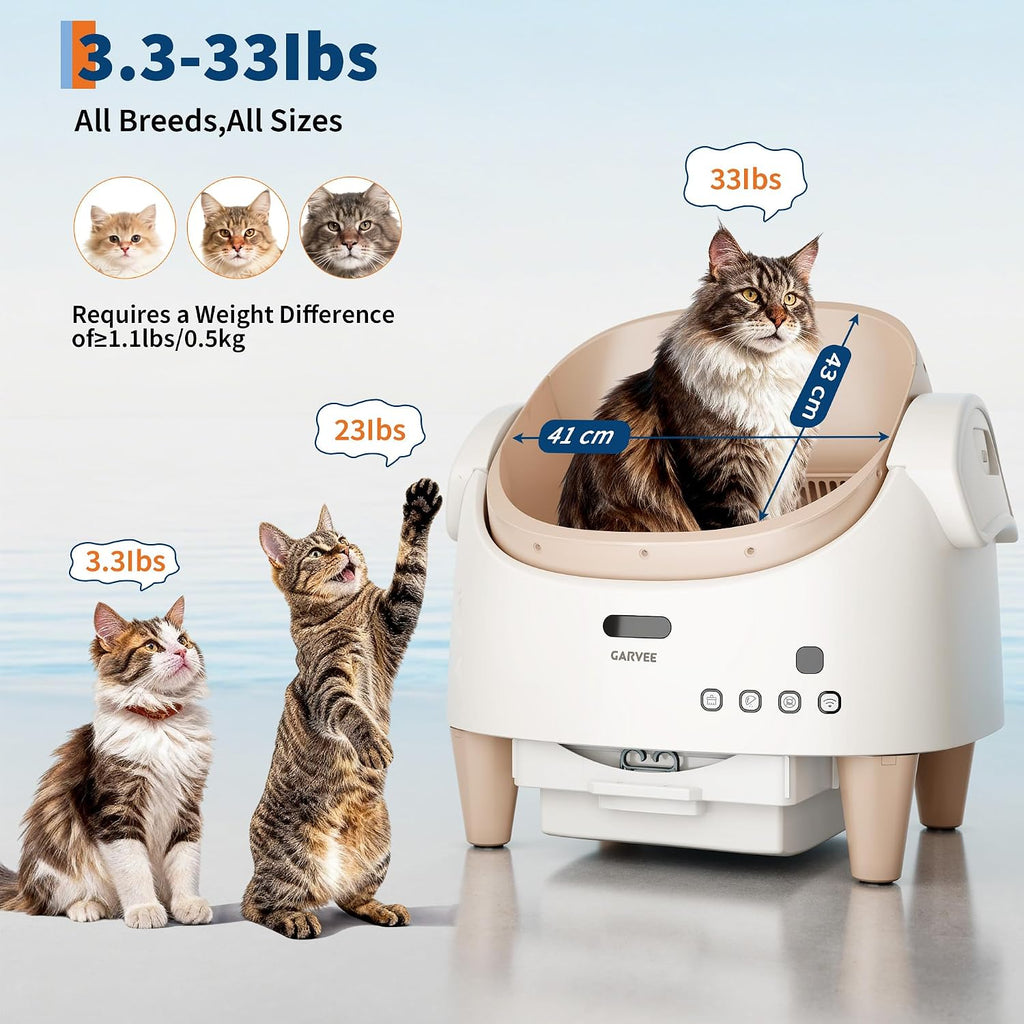 PioneerWorks Automatic Self Cleaning Cat Litter Box - Open Top Smart Cat Litter Box with App Control, 15-Layer Safety Sensors, Anti-Tracking, Extra Large Capacity Odor Control for Multi Cats