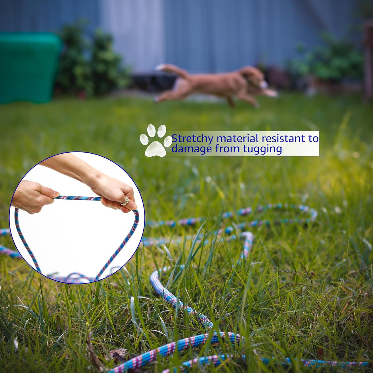 Pet Fit For Life Heavy Duty 30 Ft Bungee Tie Out Cable for Safe Outside Dog and Puppy Yard Play with Stretch Resistance and Dual Clasps - Pairs with PFFL Dog Anchor Stake for Small/Medium/Large Dogs