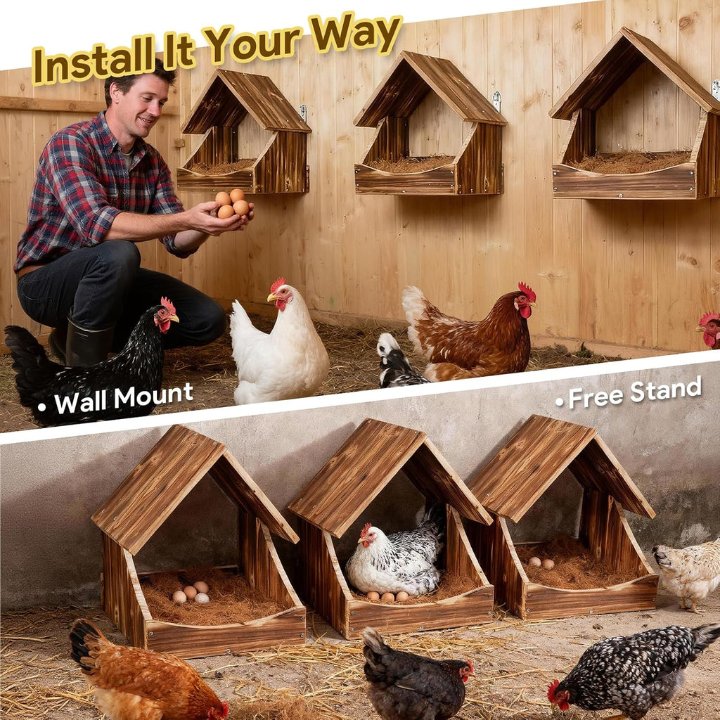 Chicken Nesting Boxes, 3 Pack Wall-Mounted Wooden Nesting Box,Specialized for Chicken Coops, Features a Cozy & Private Laying Space, Suitable for Chickens, Ducks and Other Poultry