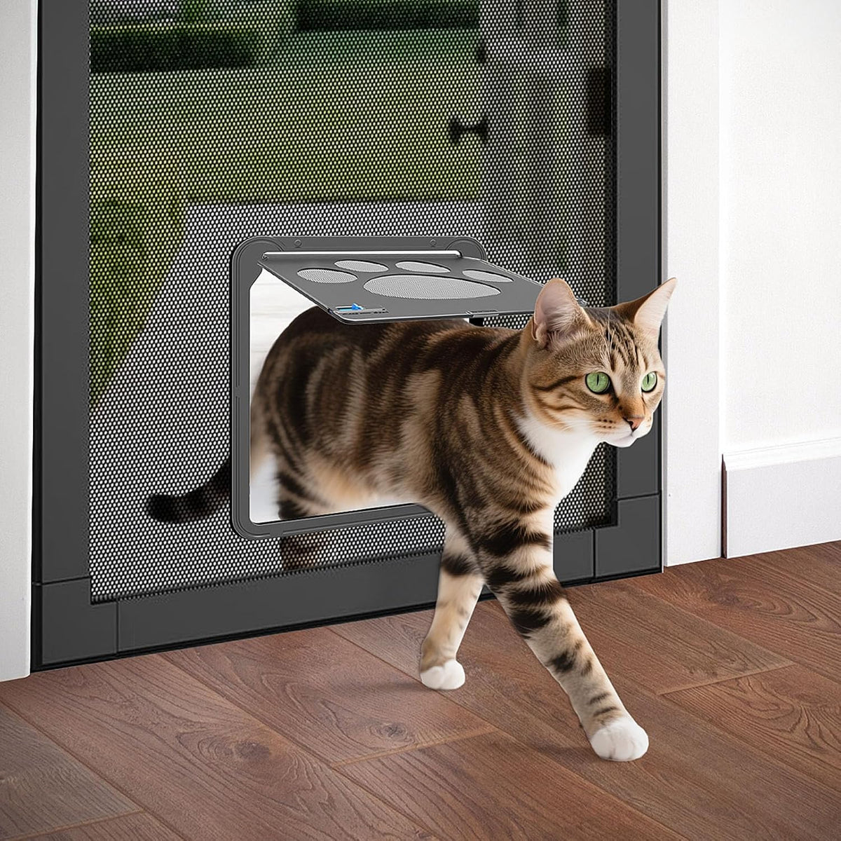 Small Pet Screen Door, Inner 8"×10" Magnetic Self-Closing Flap, Lockable Small Dog and Cat Door for Sliding Screen Door, Black