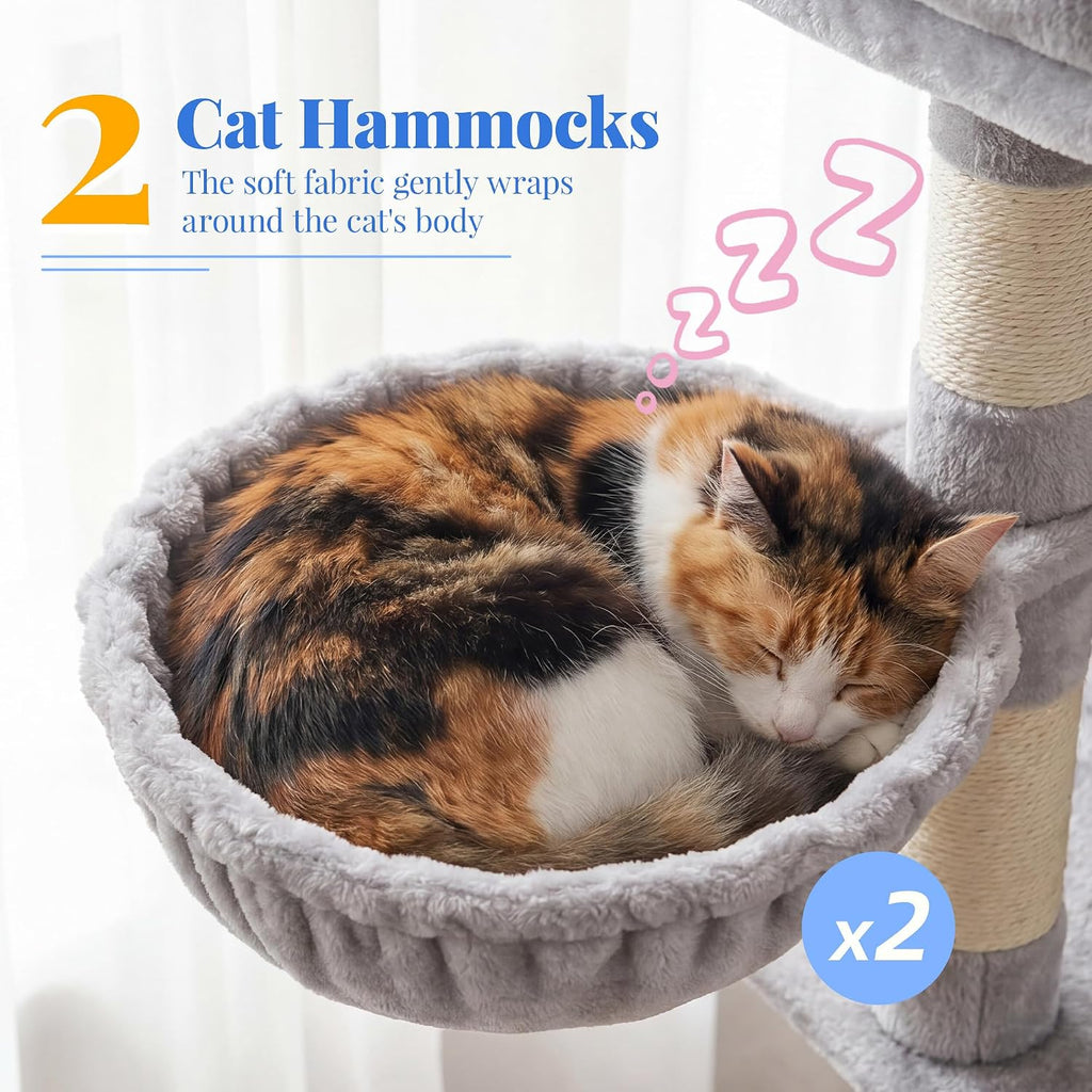 Hey-brother Cat Tree, Multi-Level Tower with 3 Condos, Hairbrush, MPJ035-MW