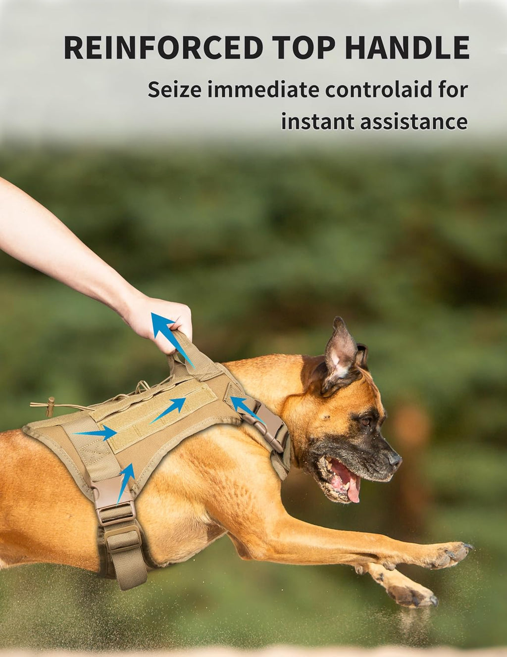 Tactical Dog Harness with Handle, No Pull Adjustable Pet Harness Top Elastic Retention Cord - K9 Dog Training Vest No-Pull Adjustable Outdoor, Molle System, for Medium Large Dog