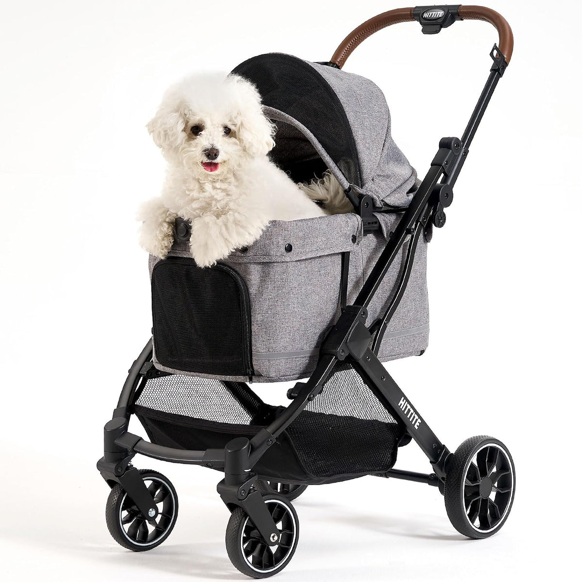 HITTITE Pet Stroller with Weatherproof Cover, All-Terrain 4-Wheel Cat & Dog Stroller with Adjustable Canopy, Foldable Dog Strollers with Storage Basket for Small to Medium Dogs Up to 55 lbs.