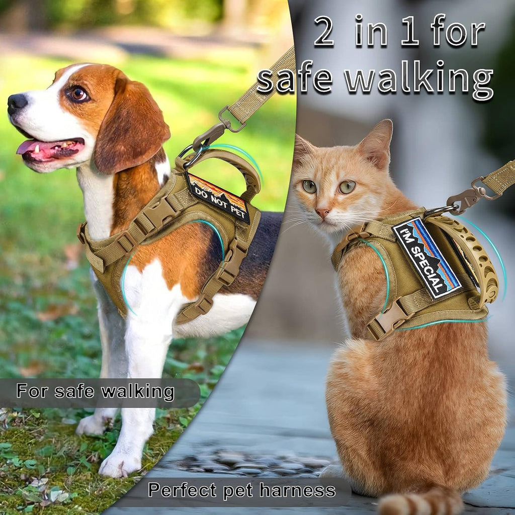 Tactical Cat Harness and Leash Set for Large Cats, Khaki, L