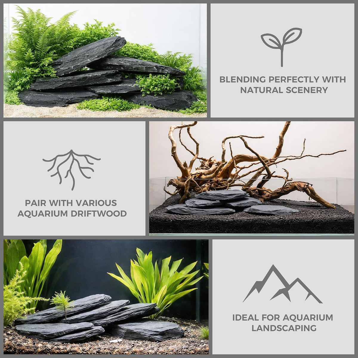 6.1-8.1 Inches Natural Slate Rock, 6 PCS Large Flat Aquarium Stones for Aquascaping, Terrariums, Reptile Tanks & Aquarium Décor