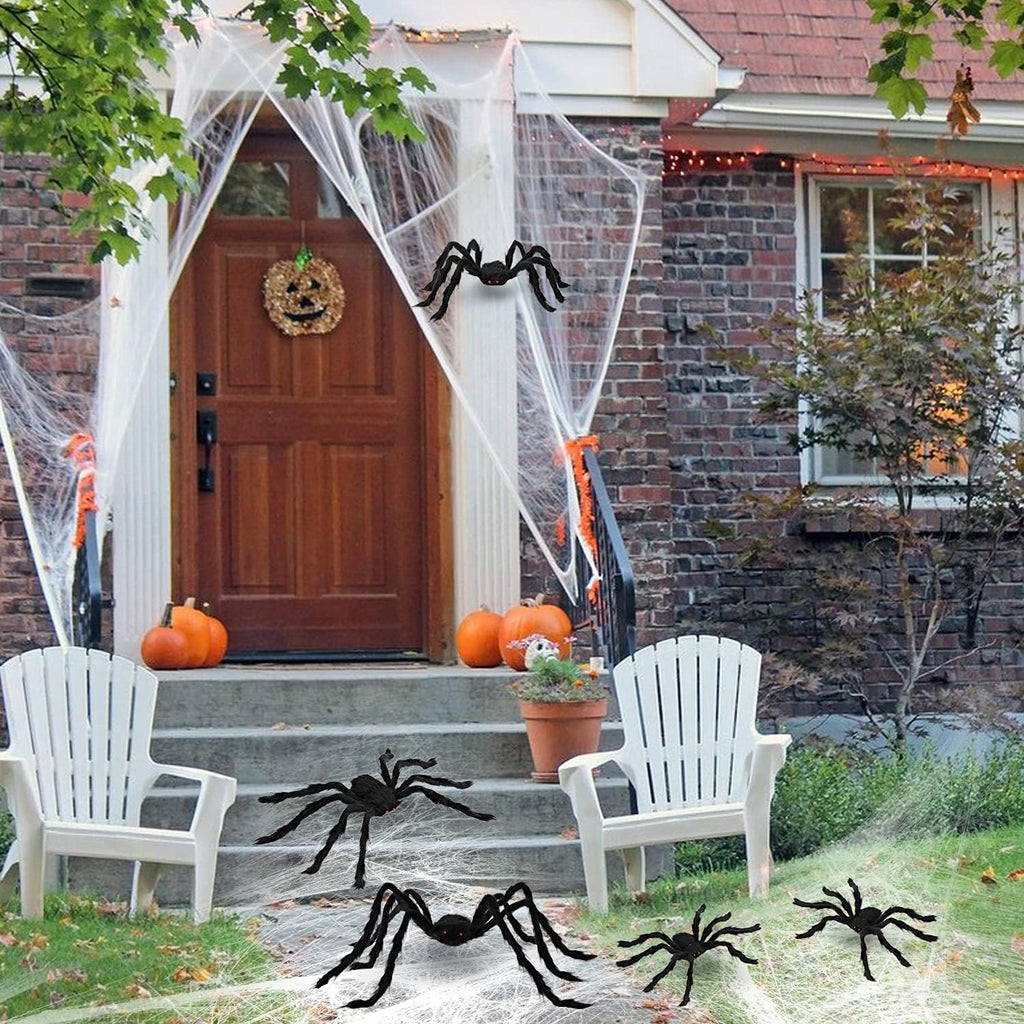 JOYIN 5 Packs Halloween Decorations Outdoor Giant Spiders, Large Black Hairy Spider Set with Different Size for Halloween Outside Decor, Lawn, Yard, Indoor Decor(35", 30", 24", 20", 12")