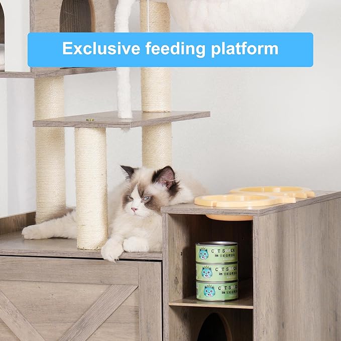 Hey-brother Cat Tree with Litter Box Enclosure, Modern Cat Tower - Image 6
