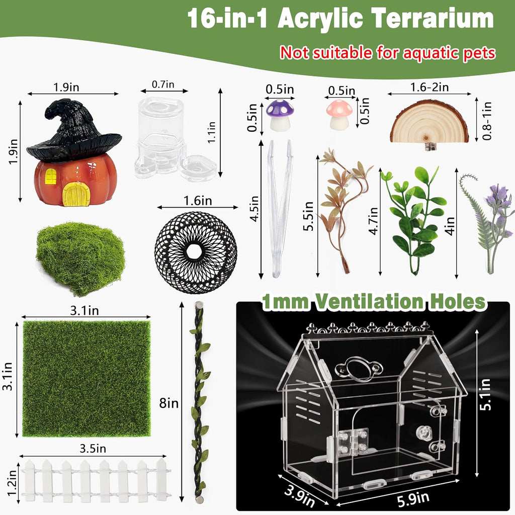 Jumping Spider Enclosure Kit, Acrylic Terrarium with Accessories