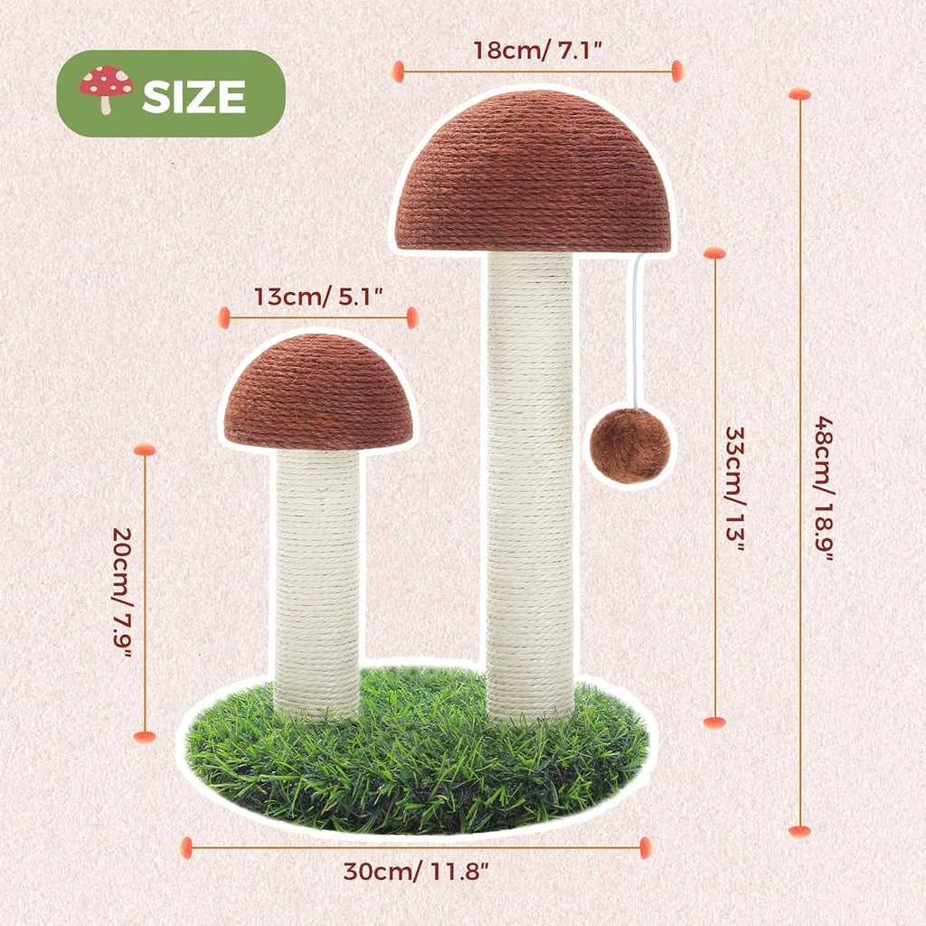 PETEPELA Mushroom Cat Scratching Post for Kittens & Small Cats, Brown