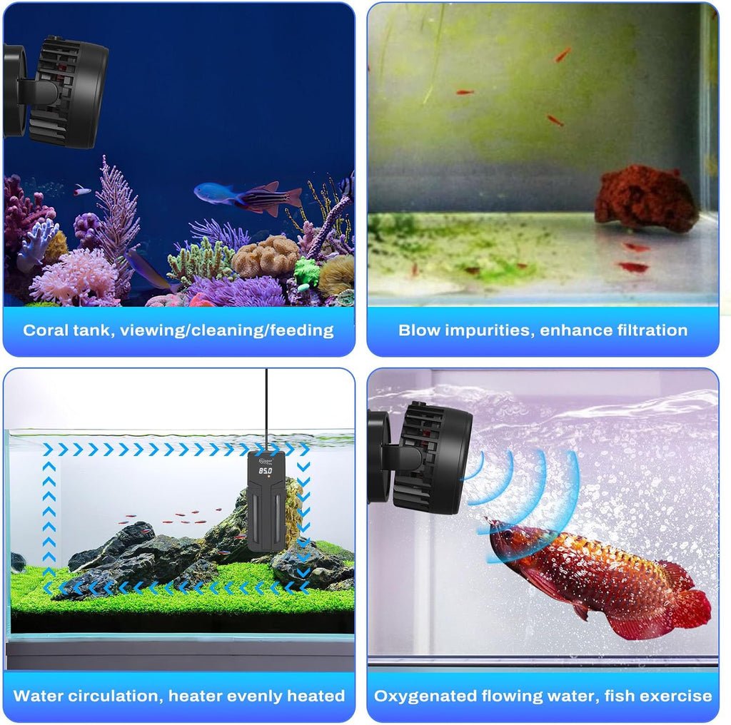 hygger DC Powerful Wave Maker For Aquarium, Quiet Aquarium Circulation Water Pump Adjustable Flow Freq, 4 Waves/Night/Feed Modes, Magnetic Holder Display Controller