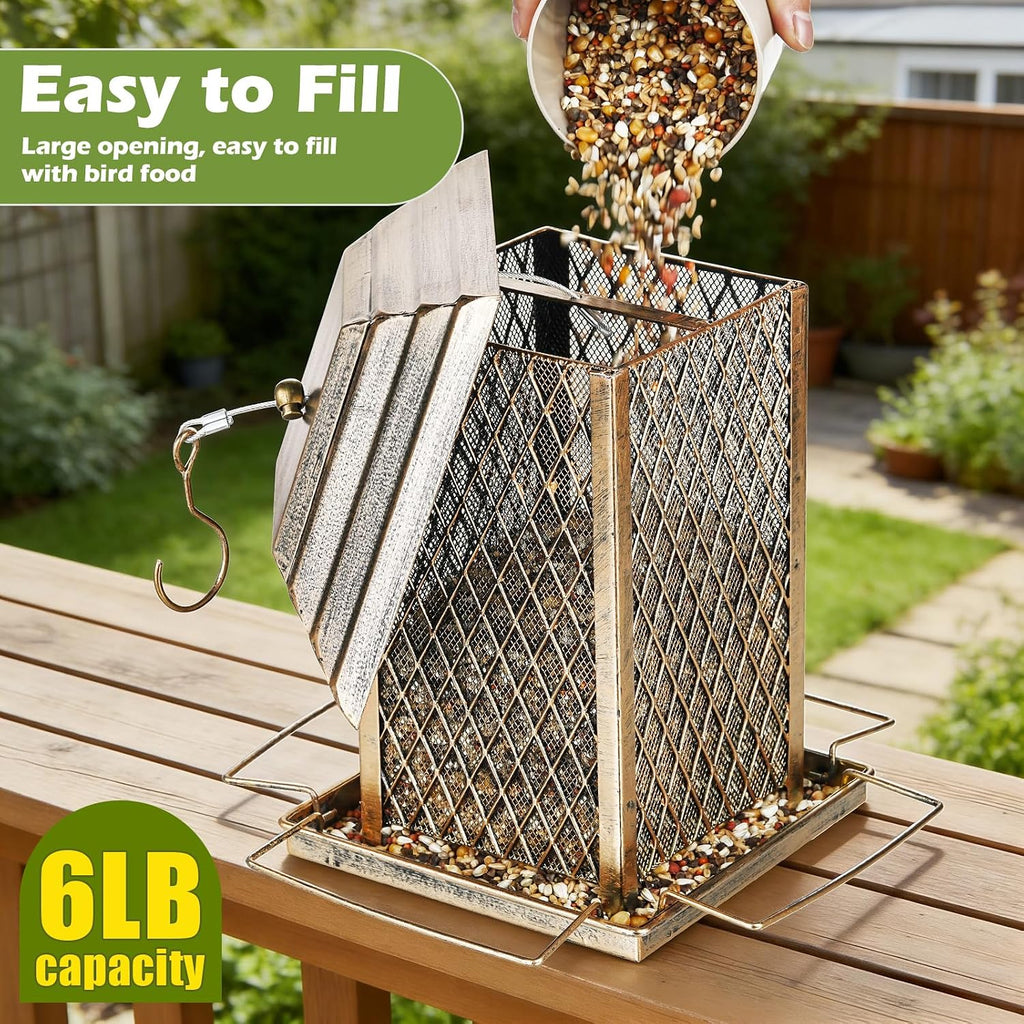 Bird Feeder, 6LB Large Capacity Metal Bird Feeders for Outdoor Hanging