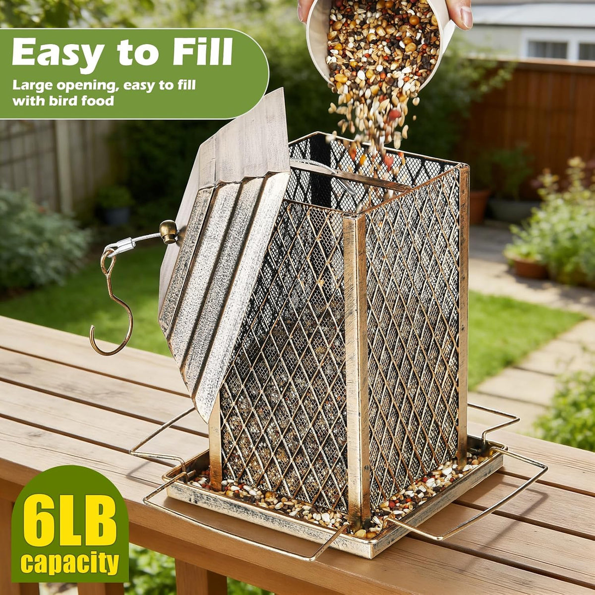 Bird Feeder, 6LB Large Capacity Metal Bird Feeders for Outdoor Hanging