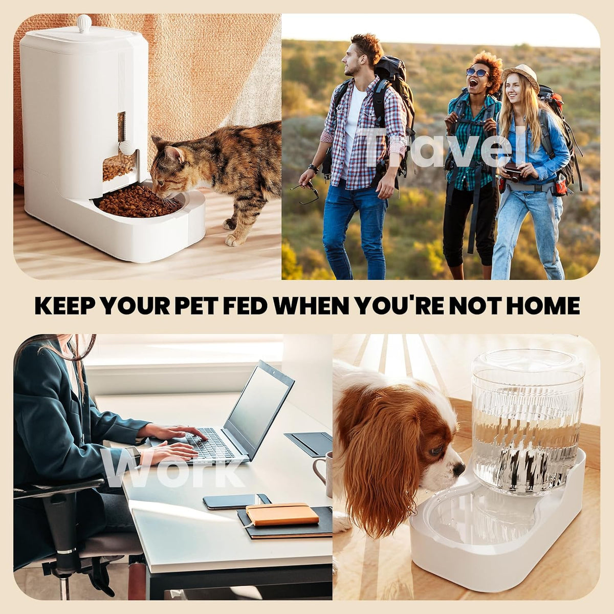 JUNSPOW Automatic Cat Feeder & Water Dispenser Set (Bowl not Included)