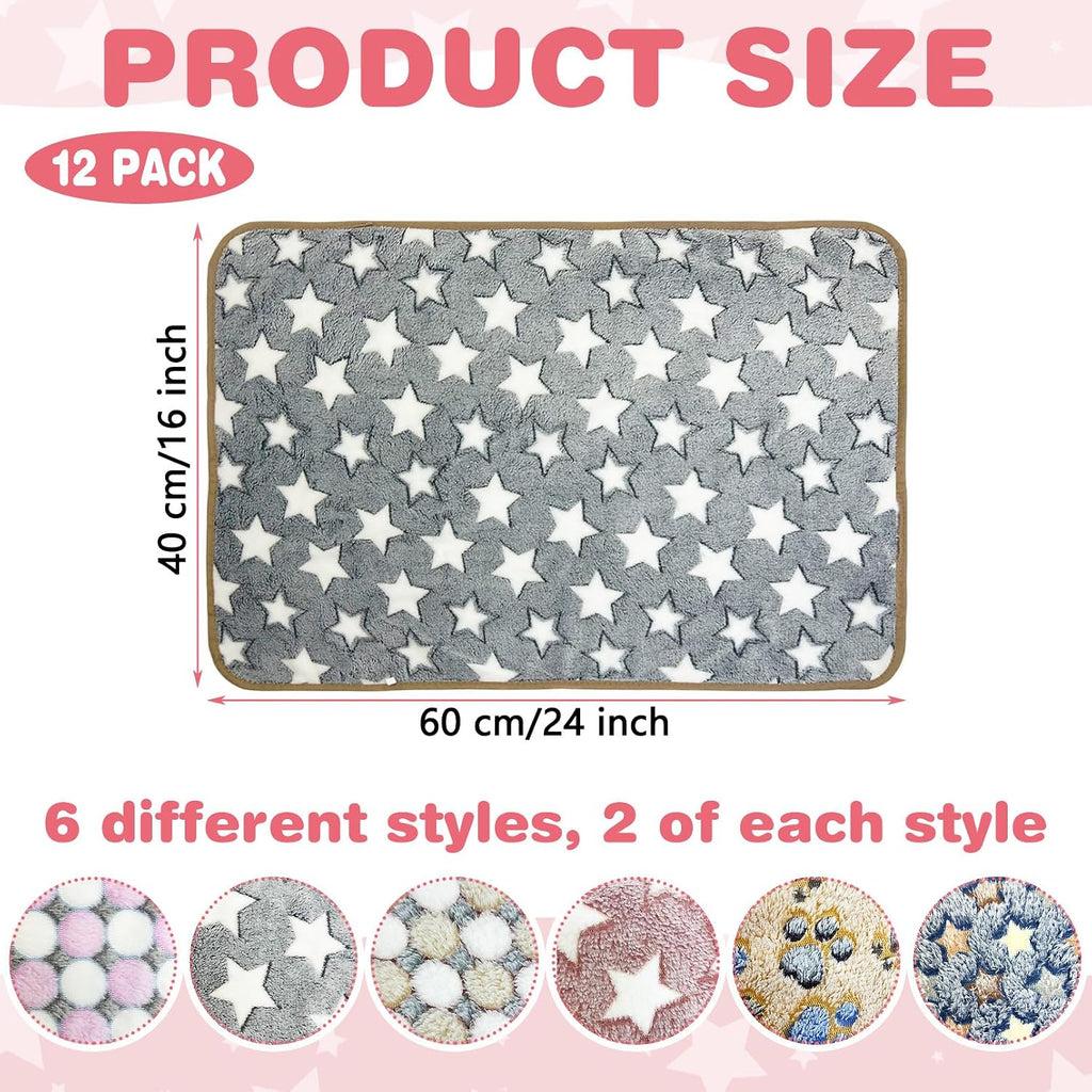 PINVNBY 12 PCS Guinea Pig Blanket Washable Fleece Blanket for Guinea Pigs Reusable Small Animal Cage Sleep Mat Bedding Pad for Hamster Bunny Ferret Chinchilla Hedgehog (24 x 16 Inch)