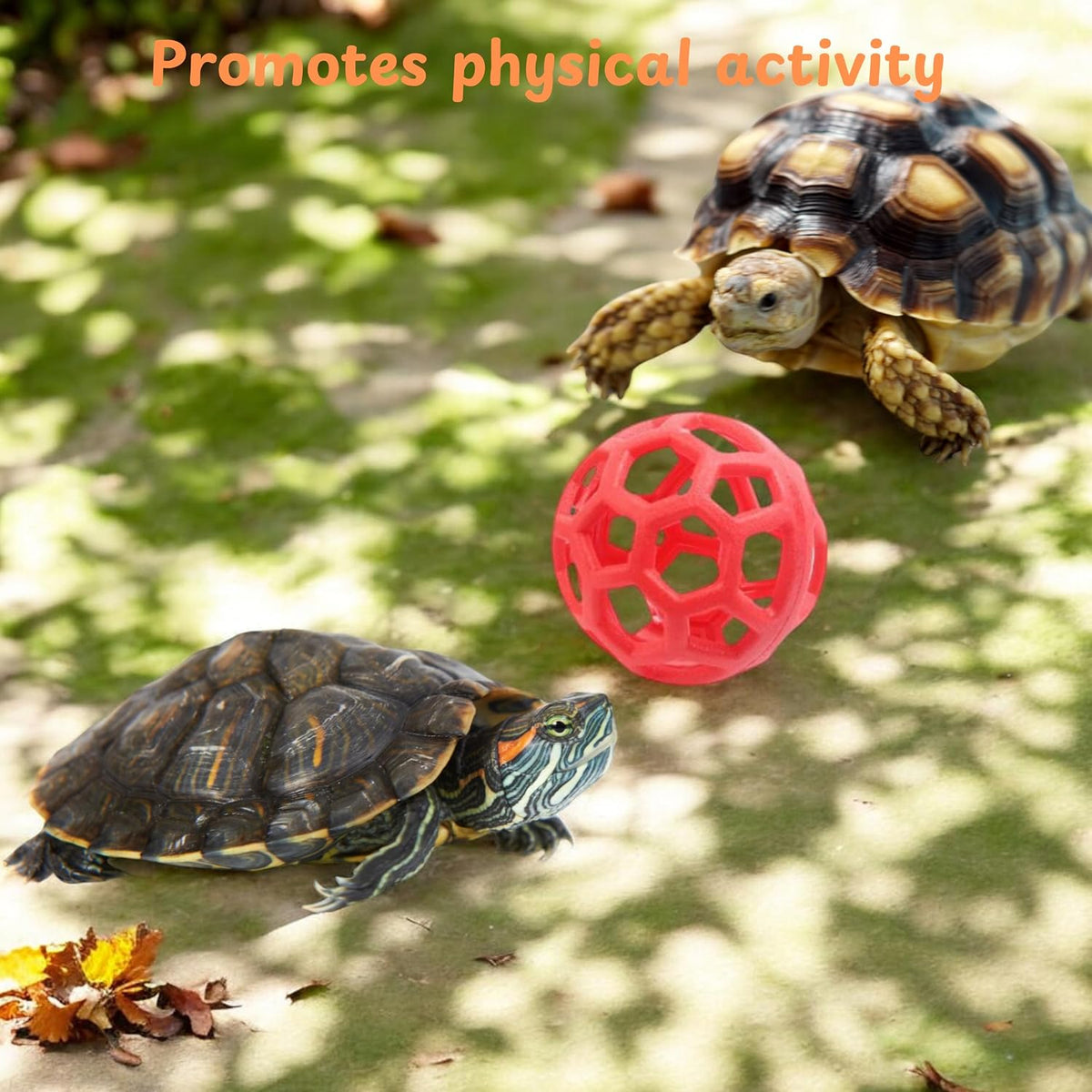 Turtle Feeder Ball with Chain, Hanging Tortoise Treat Ball, Turtle Enrichment Toys, Tortoise Hay Holder, Foraging Food Toy for Small Pet Rabbit Bunny Guinea Pig, Tortoises Accessories (Red Ball)