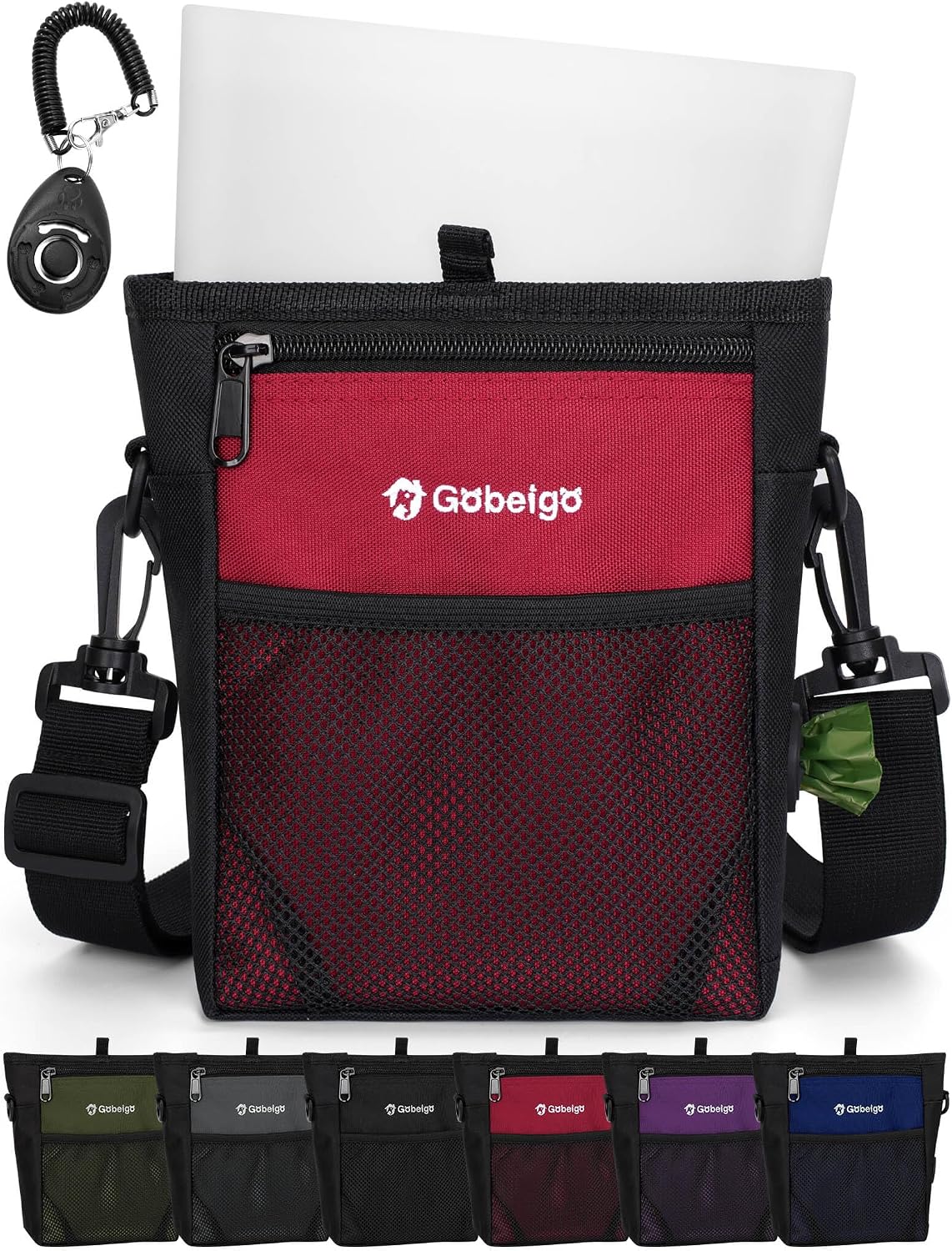 Gobeigo 4 Cup Dog Treat Pouch with Silicone Insert Bag& Clicker(Navy Blue)