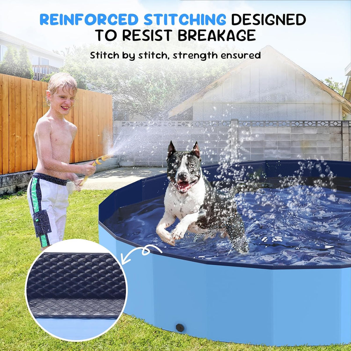 97'' Foldable Dog Pool, Kiddie Pool, Plastic Non-Slip Kids Pools, Heavy Duty Dog Pad for Large Dogs, Oversized Pet Dogs Bathtub, Indoor and Outdoor Kids Pet Wading Pools