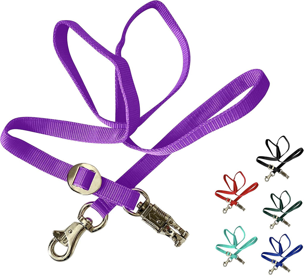 Majestic Ally Double Thick 36" to 72" Trailer Tie for Horse Haulage, Cross tie with Adjustable Buckle, Panic Snap and Bull Snap – 1" Wide by 36" to 72" Long (Purple)