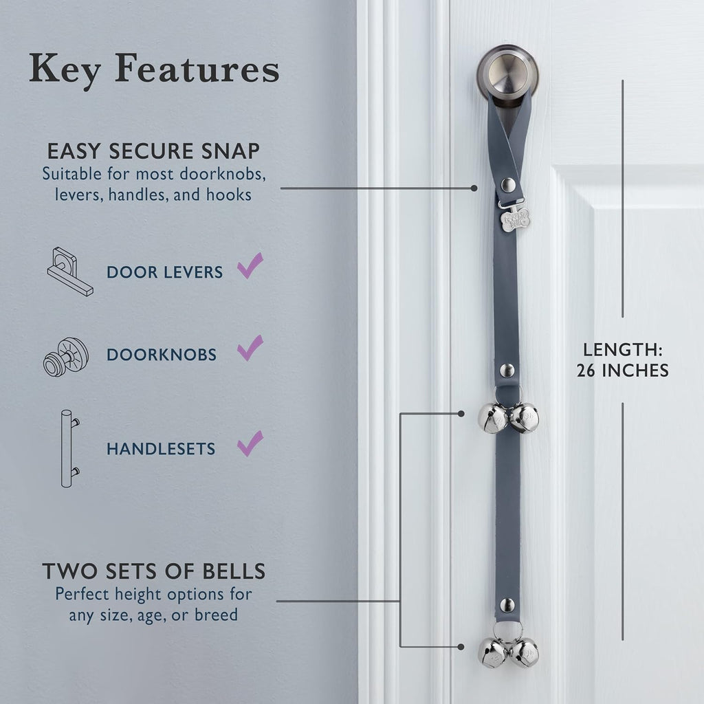 Dog Door Bell for Potty Training – The Original Potty Training Bells for Dogs, USA-Made Doggie Potty Bells, Easy Puppy Training, Loud & Durable Hanging Bells for Door, Leather Gray
