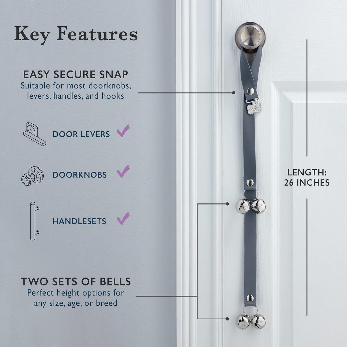 Dog Door Bell for Potty Training – The Original Potty Training Bells for Dogs, USA-Made Doggie Potty Bells, Easy Puppy Training, Loud & Durable Hanging Bells for Door, Leather Gray