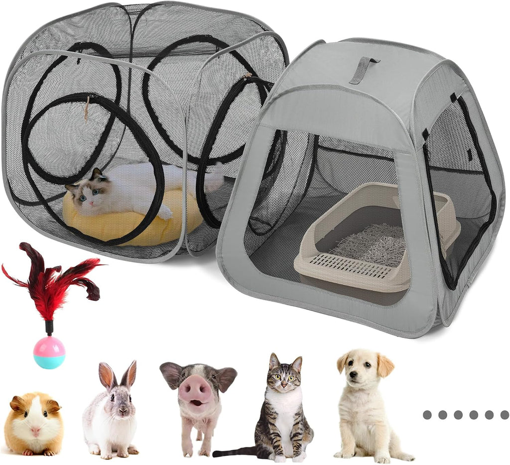 Portable Cat Playpen, Trapezoidal Design for Better Standing, Foldable Pet Tent for Indoor and Outdoor Use of Kitten and Puppy, Dog Play Enclosure with Removable Bottom, Cat Houses & Condos