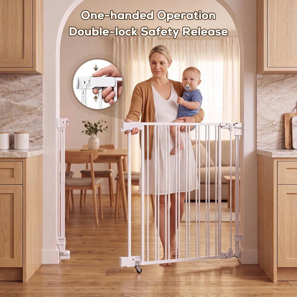 29.5"–45.2" Retractable No Bottom Bar Baby Gate for Stairs, 36" Tall