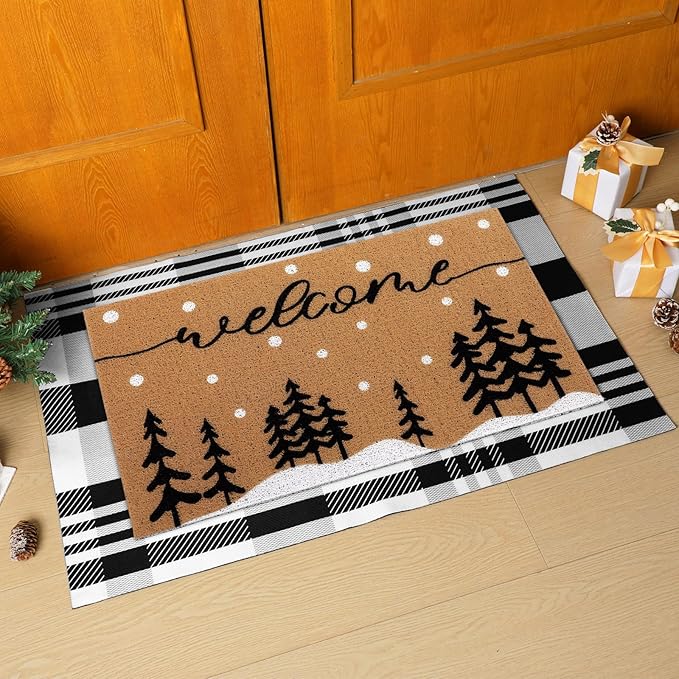 Tinideya 2 Pcs Door Mat Welcome Non Slip Coir Mats Floor Layering Doormats - Image 3