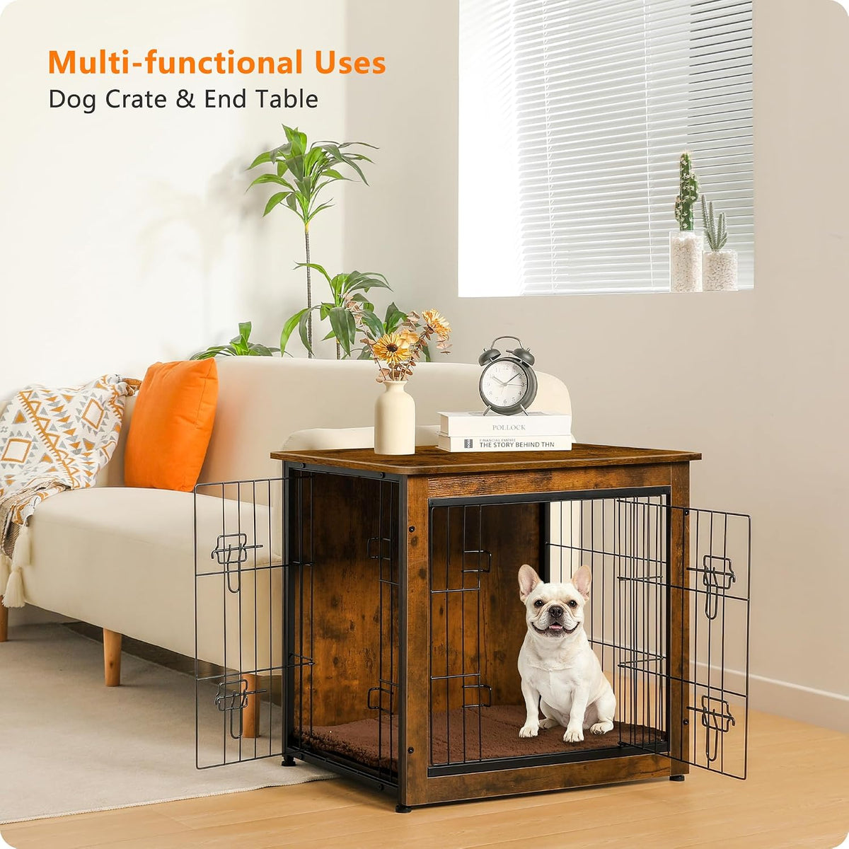 DWANTON 27" Dog Crate Furniture, Dog Kennel Indoor, with Waterproof Cushion