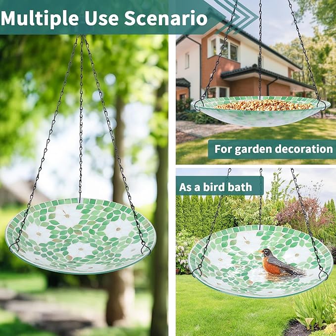 VCUTEKA Hanging Bird Bath, Glass Mosaic Bird Baths - Image 7
