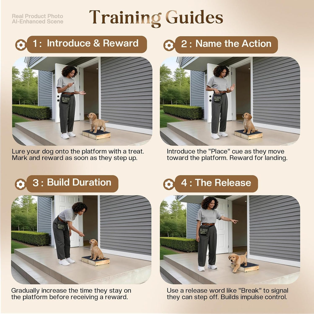 Solid Wood Dog Training Platform, Non-Skid Dog Place Board with Carpet Surface, Portable Dogs Agility Equipment, Connectble Dogs Training Floor Protection Trays for Behavior Basics, 24x16in