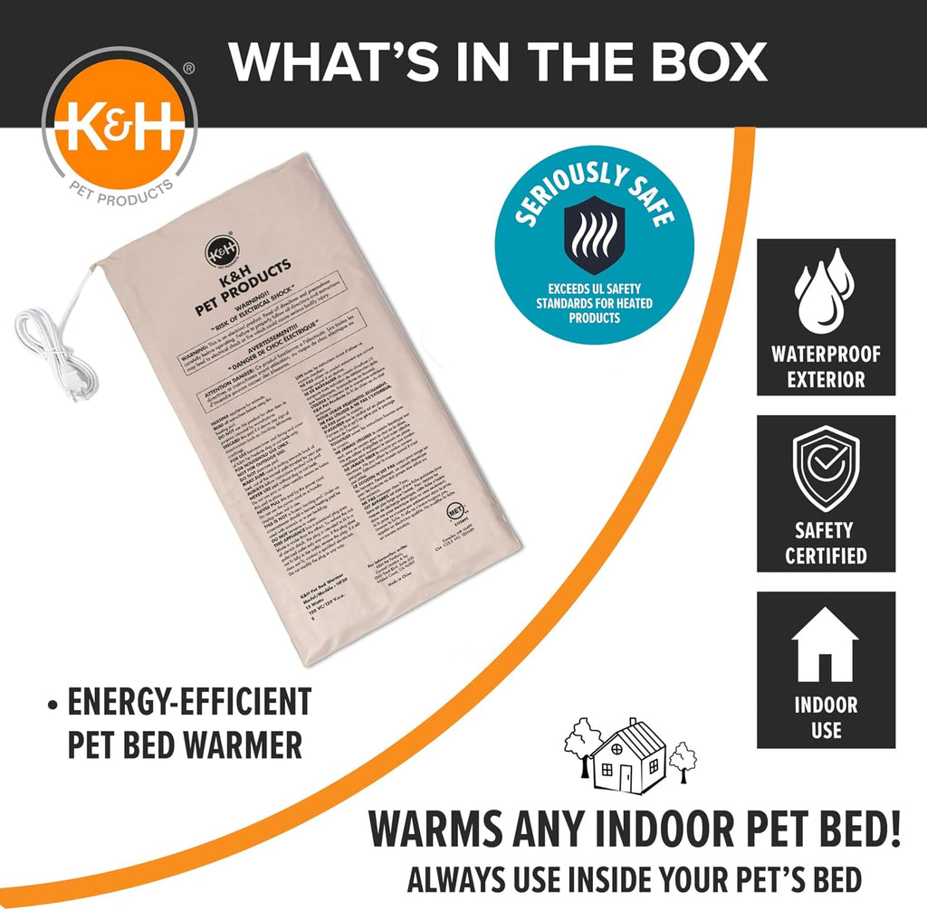 K&H Pet Bed Warmer, Safety Listed, Dog Heating Pad, Large 23.75x11in Tan