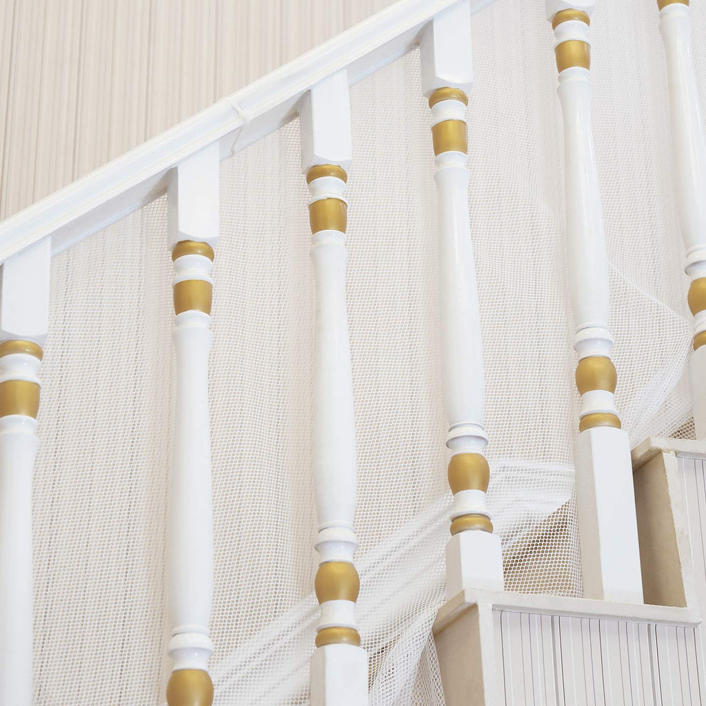 Baby Gates for Stairs with Banister, Guard Safety Net for Baby, 10ft x 3ft Stair Railing Mesh Barrier for Kids, Cats, Dogs, Child Safety Rail Guard, White