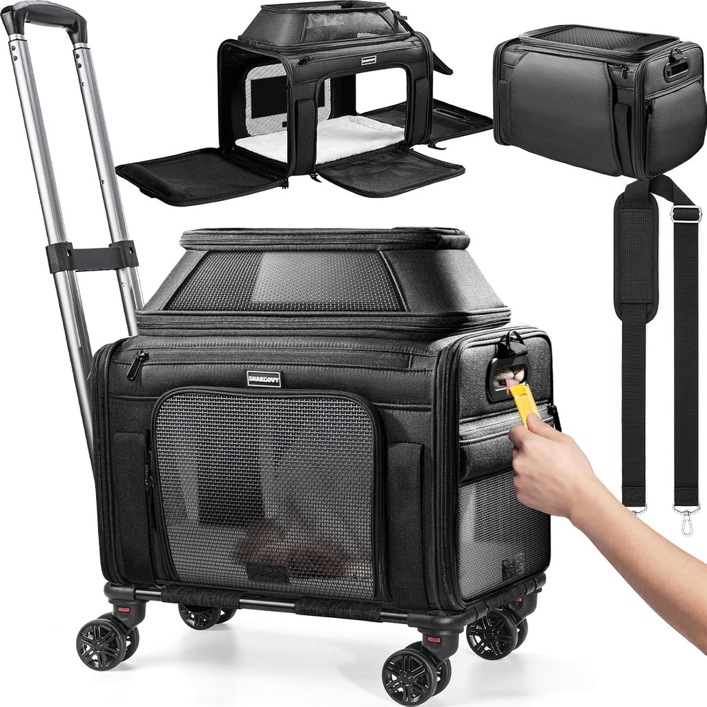 Top-Expandable Cat Carrier with Wheels Pet Window,18x11x11 Airline Approved