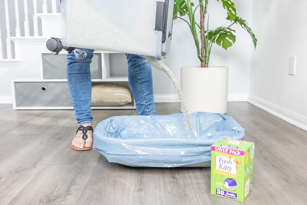 30 Count Fresh Kitty Litter Box Liners Super Thick, Durable, Easy Clean Up Jumbo Scented, Bags with Ties for Pet Cats