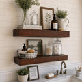 foxsky 16 Inch Walnut Floating Shelves for Wall, Solid Wood Bathroom Shelf