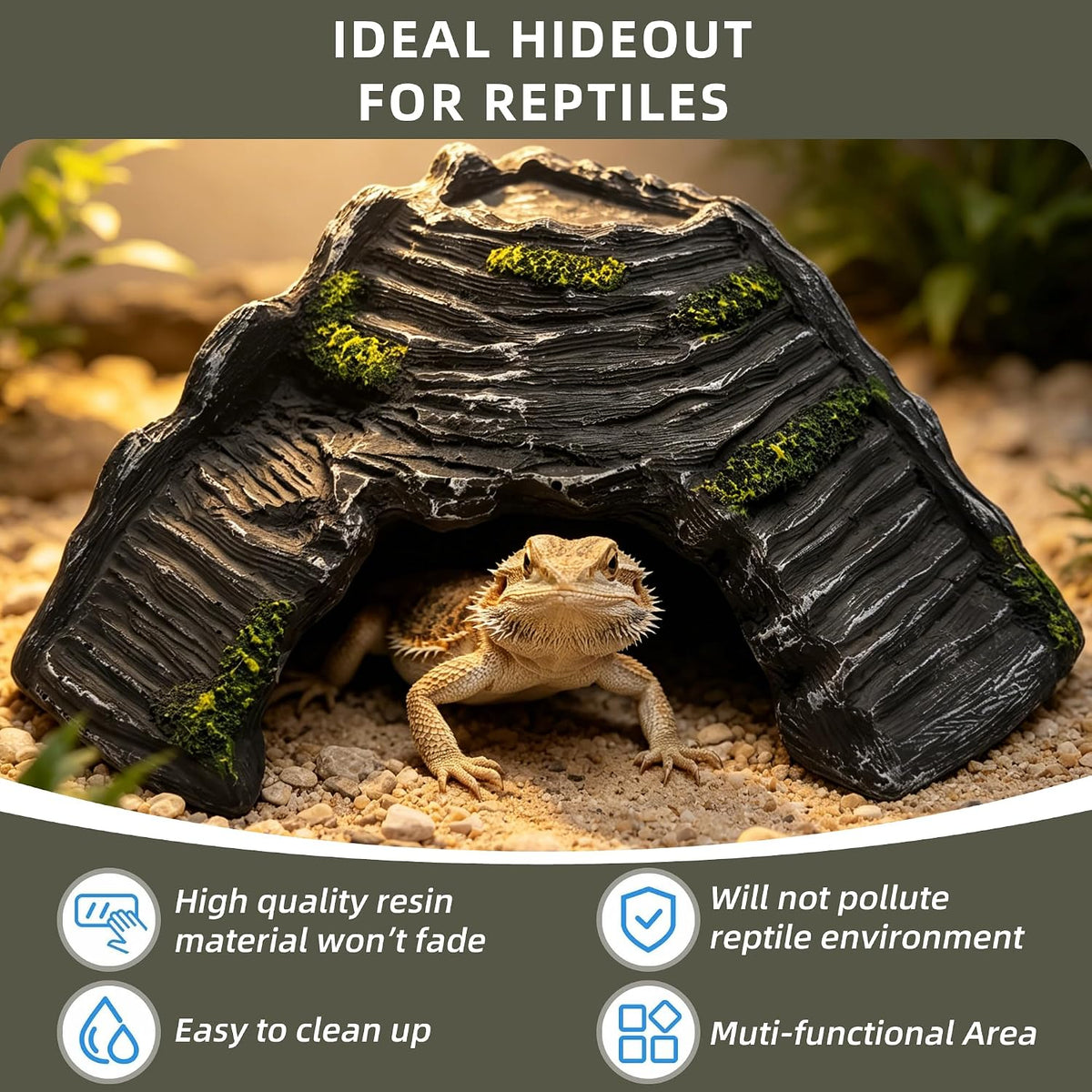 Reptile Hideout Cave with Basking Platform, Snake and Gecko Hide