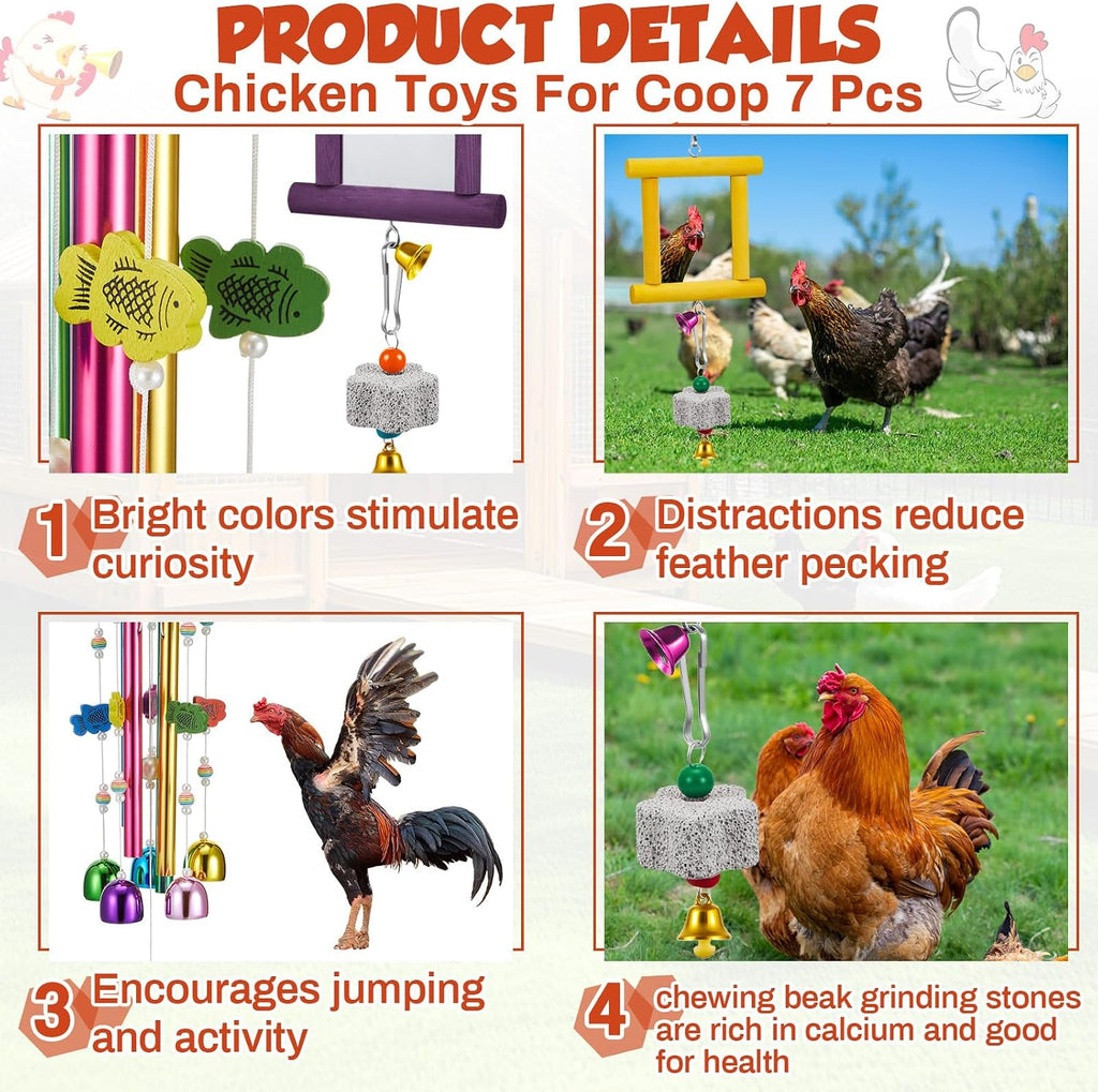 VioraWhite 7 Pcs Chicken Toys, Mirror Grinding Stone, Yellow, Purple