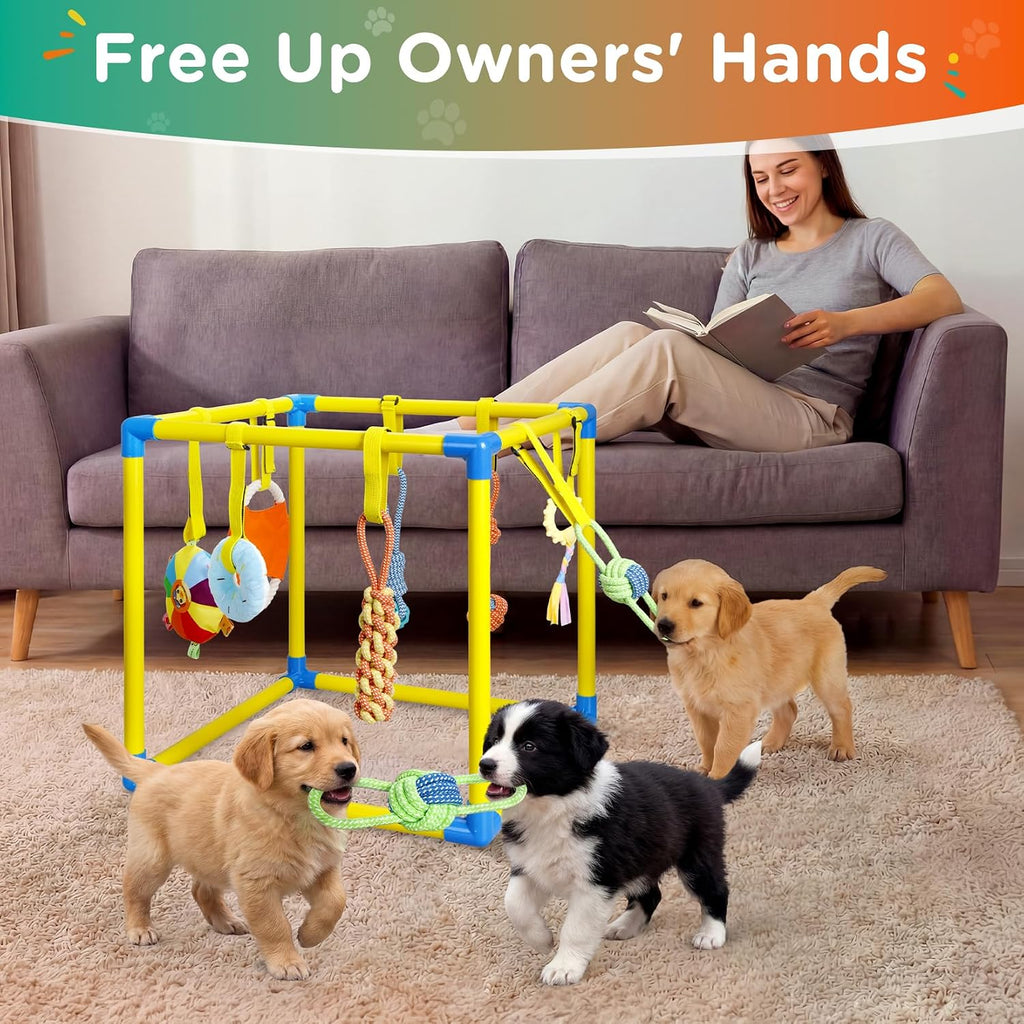 TOOGE Upgraded Puppy Play Gym: Small Dog Puppy Jungle Gym Playground Adjustable Hanging Dogs Enrichment Chew Toys for Puppies 0-6 Months Training Activity Center for Interactive Teething Stimulation