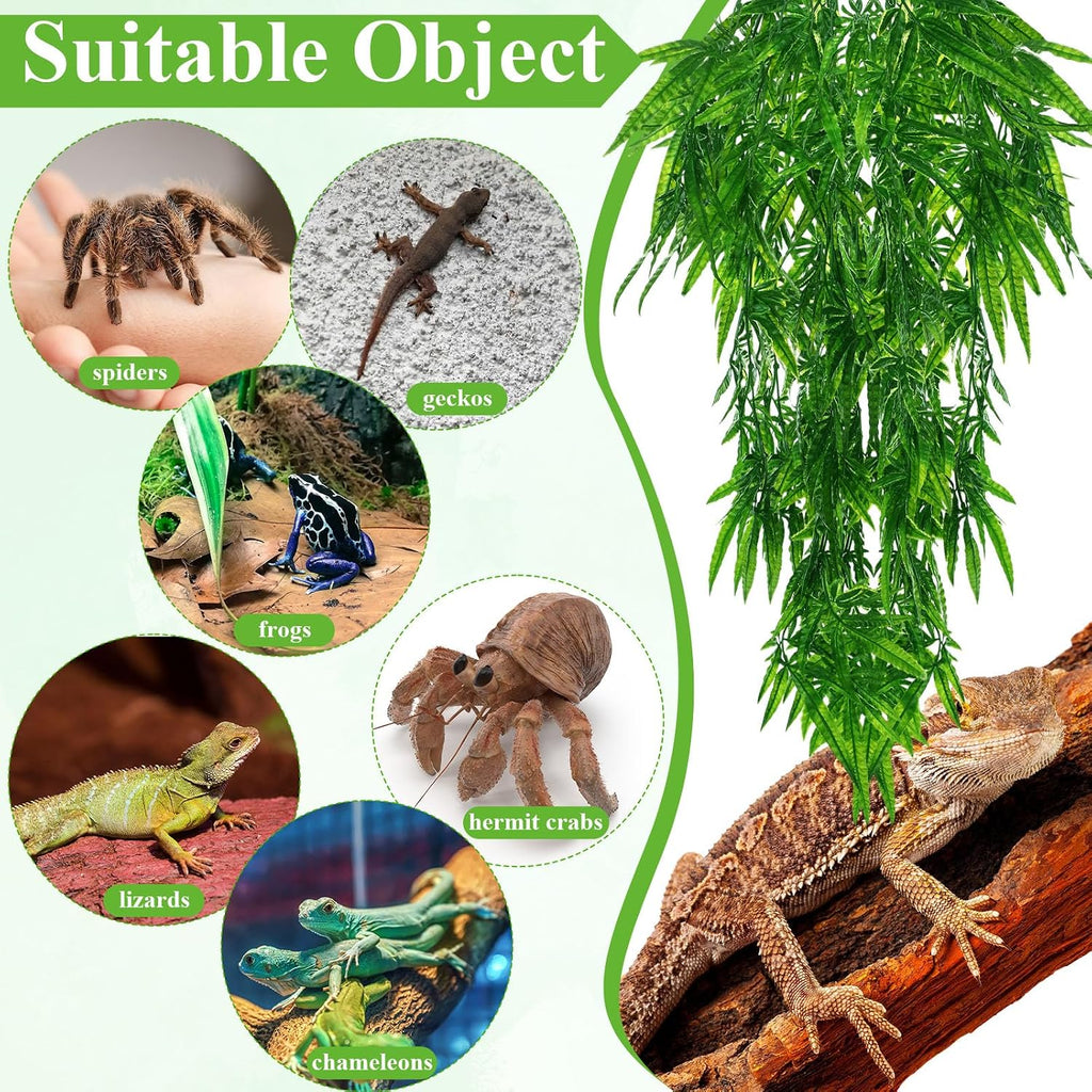 Suncalla 8 Pack Reptile Plants Terrarium Hanging Plant Vine Boston Climbing Terrarium Plant with Suction Cup for Bearded Dragons Lizard Crested Gecko Snake Crab Tank(Lush Series,Multiple Green)