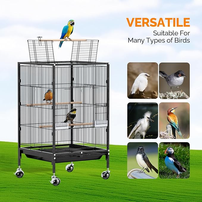 VINGLI Bird Cage with Wheels, Durable Wrought Iron Parakeet Cage with Slide Out - Image 8