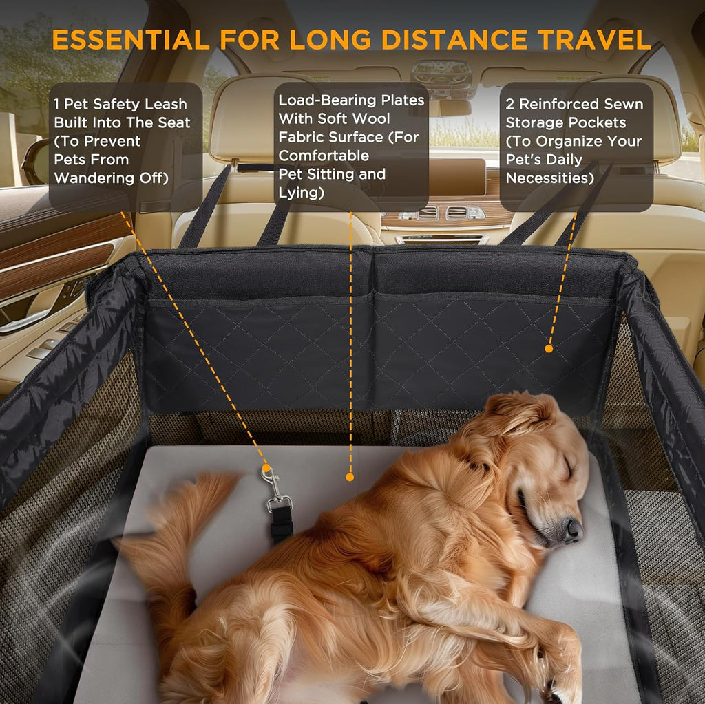 BONTHEE Back Seat Extender for Dogs,Hard Bottom Dog Car Seat Cover for Back Seat Holds 400lbs,Waterproof Anti-Scratch PU Leather Backseat Extender for Dogs,Dog Hammock for Car SUV Truck