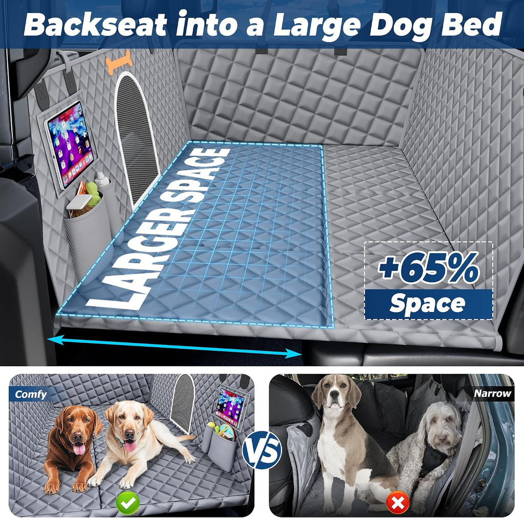 Truck Dog Seat Cover Back Seat with Hard Bottom, 450lb Support Back Seat Extender for Crew Cab Trucks F150 RAM Silverado Tundra, Waterproof Pet Hammock for Dogs, Mesh Window & Storage Pockets