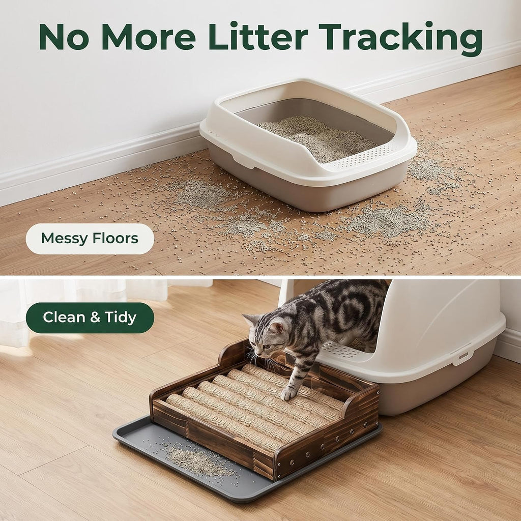 Cat Litter Box Step, 3‑in‑1 Cat Scratch Post,Cat Bed Scratcher (Natural)