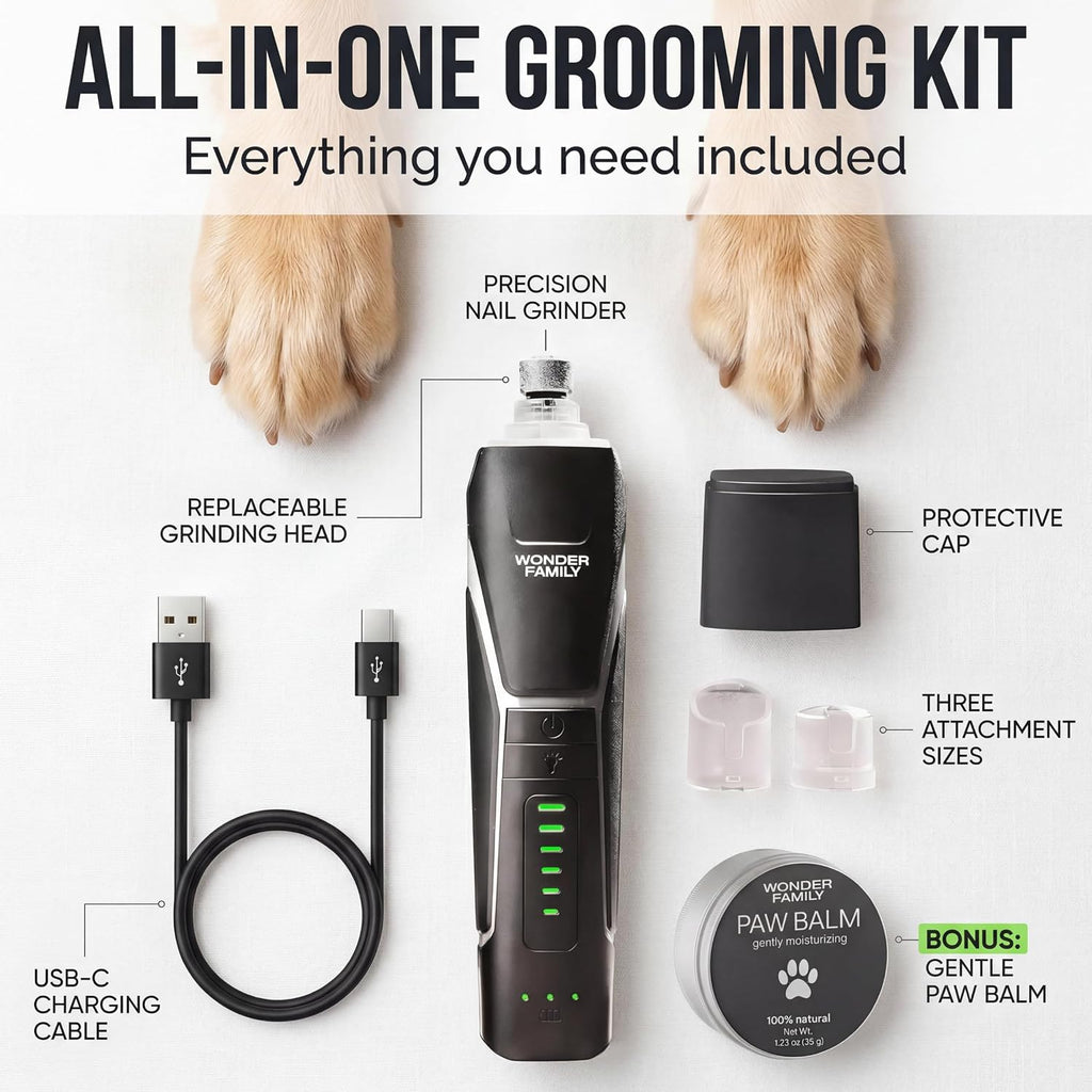 Quiet Dog Nail Grinder with LED Light, 6-Speed Pet Nail Trimmer