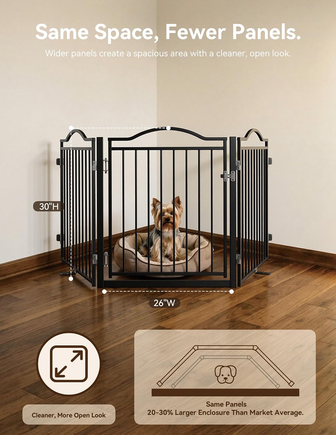 No Pawblems Metal Freestanding Foldable Dog Gate with Door, 30'' Tall