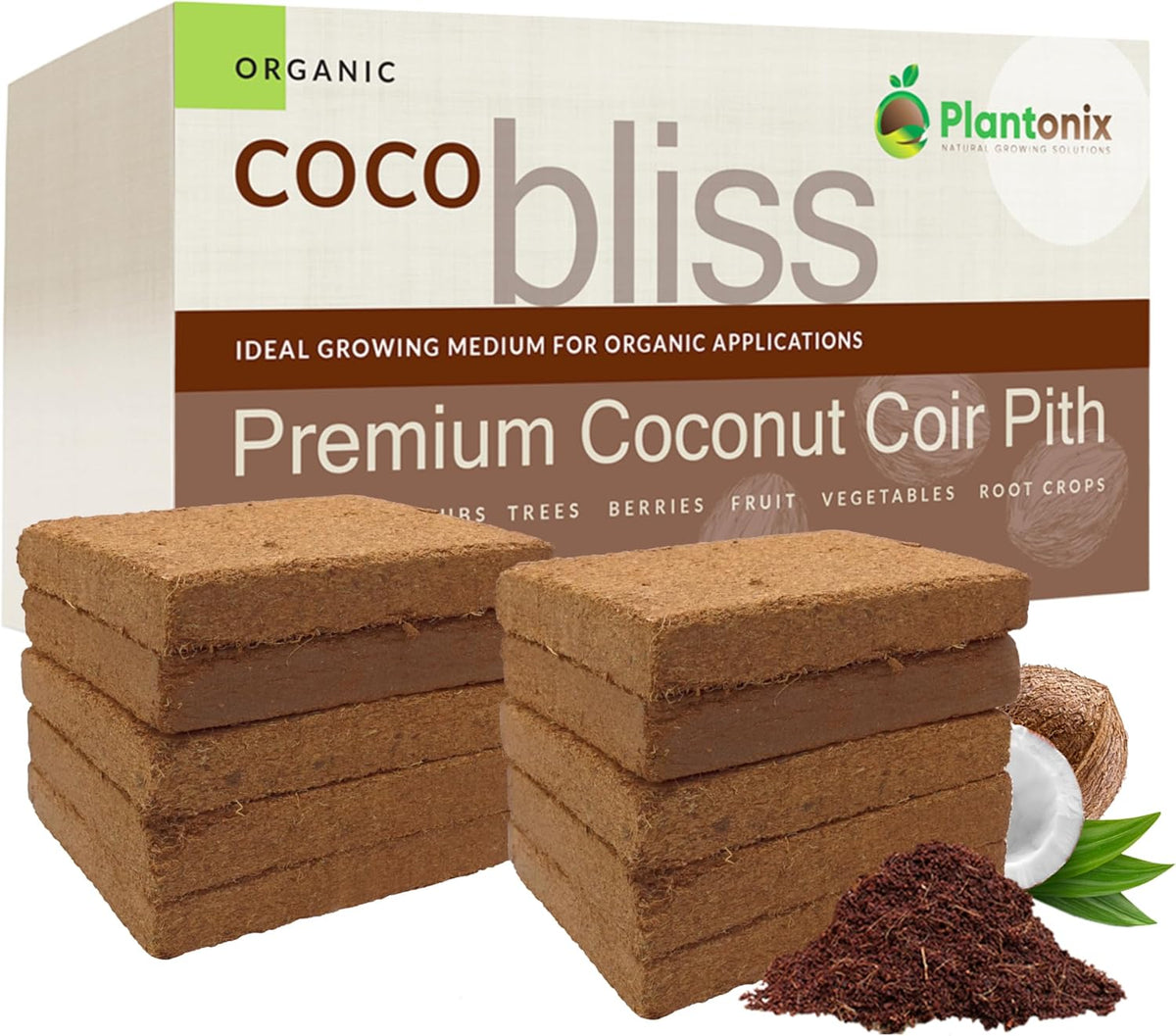 Coco Coir 250gm Bricks (10-Pack) - Organic Coco Coir for Plants & Gardening - OMRI-Listed Cocopeat for Garden Soil, Seed Starter Soil, & Mulch - Organic Coconut Bricks - Coconut Fiber Potting Mix