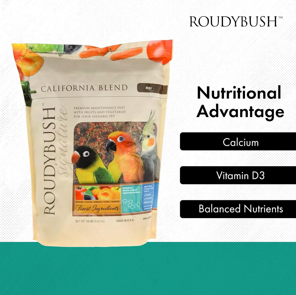 RoudyBush California Blend Bird Food, Mini Pellets, 10 lb