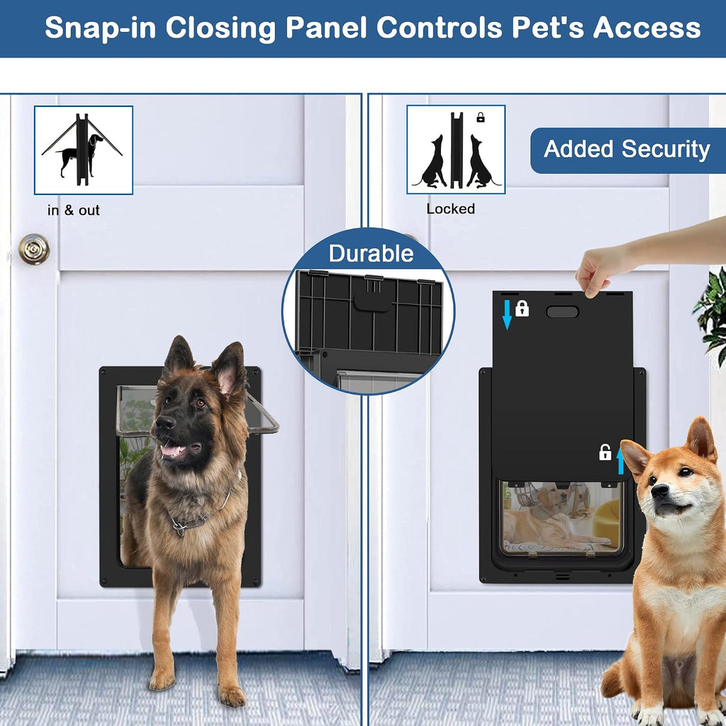 CEESC Medium Dog Door, Snap-in Closing Panel, Up to 35 lbs, Durable, Black