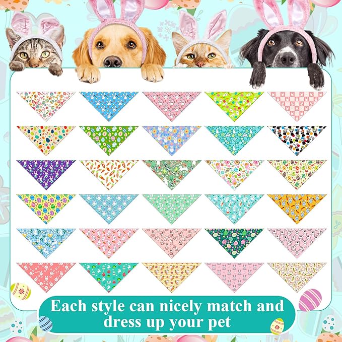 Sanwuta 120 Pcs Easter Dog Bandanas Bulk Rabbits Patterns Bandanas - Image 3